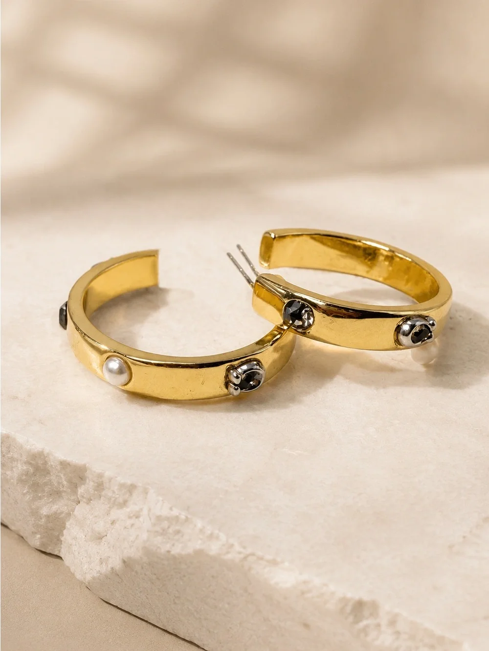 Coach Gold Pegged Signature & Stone Hoop Earrings - Picture 2 of 4